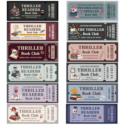 Laffact Halloween Thriller Book Club Bookmarks - 120 Horror Ticket Style Reading Tracker, Double-Sided Page Marker, Thanksgiving Christmas Birthday Bookish Gifts for Book Lover Rewards School Library