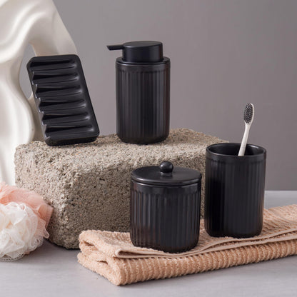 Agyiuns Ceramic Bathroom Accessories Set,Lotion Soap Dispenser and Toothbrush Holder Set, Soap Dish, Apothecary Jars,Rustic Farmhouse Decor, Bathroom Home Decor (Black Set, Liquid)