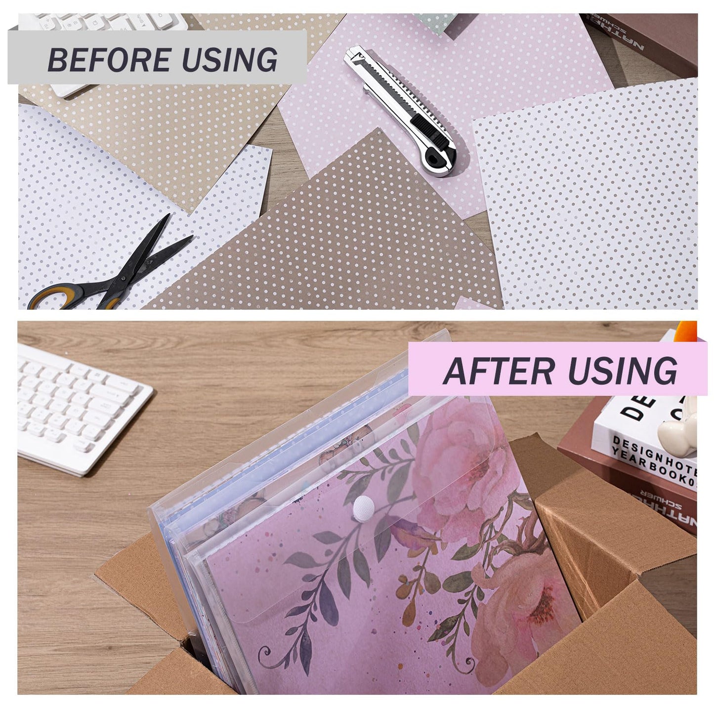 Henoyso 12 Pcs 12 x 12 Scrapbook Paper Storage Organizer Top Loading Plastic Craft Paper Holder Storage Organization for Holding Scrapbook Vinyl Files Photos, Clear
