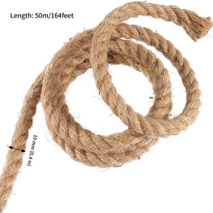 JAPCHET 164 Ft x 10MM Natural Jute Twine, 3/8 Inch Twisted Jute Rope Hemp Rope, Strong Burlap Cord for DIY Crafts Gardening Hammock Home Decorating Gift Wrapping