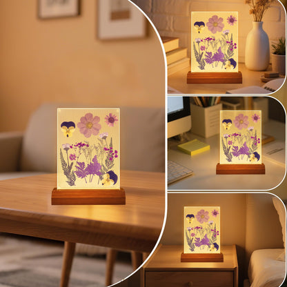 Okayera Dry Flower Frame Night Light, Bedroom DIY Pressed Flowers Kits Lamp With Sapele Wood Base, Home Living Room Decoration Gifts Idea For Mother Friend Lover