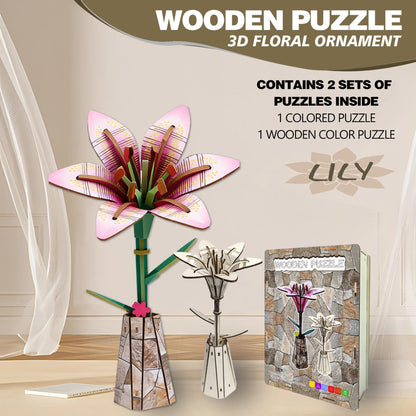LYYHUWJIE 3D Flower Puzzle for Adults, Lily DIY Wooden Flower Crafts Set, Artificial Flower Model Kit to Assemble, Creative Adult Craft Kit for Women, Desk Decor & Mother’s Day Gift