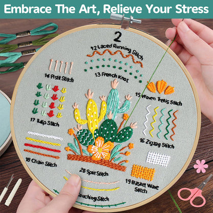 Meyocky Embroidery Kit for Beginners, 4 Pack Starter Embroidery Kits for Adults Learn 31 Stitches with Simple Patterns, Step-by-Step Video Stitch Practice Sampler Kit,Gift for Women Craft Lovers