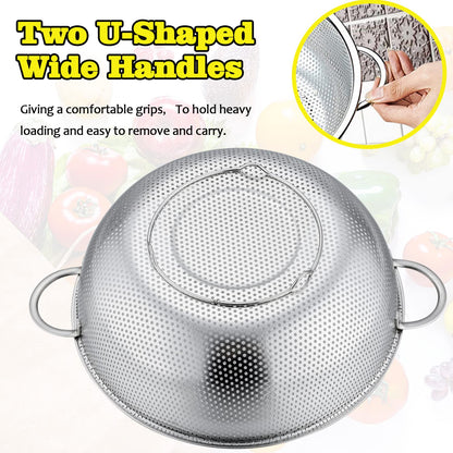P&P CHEF Stainless Steel Colander, Micro-Perforated Food Strainer with Handle for Washing Draining, Great for Pasta Fruits Vegetables, Dishwasher Safe & Healthy, 1 +3 Qt, 2Pcs