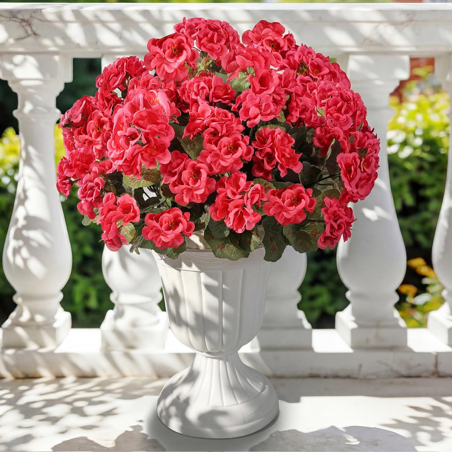 Apexion Artificial Geranium Flowers for Outdoors, 6 pcs Silk Geraniums Fake Flowers UV Resistant Faux Plants for Front Door Garden Porch Planter Decoration (Hotpink)