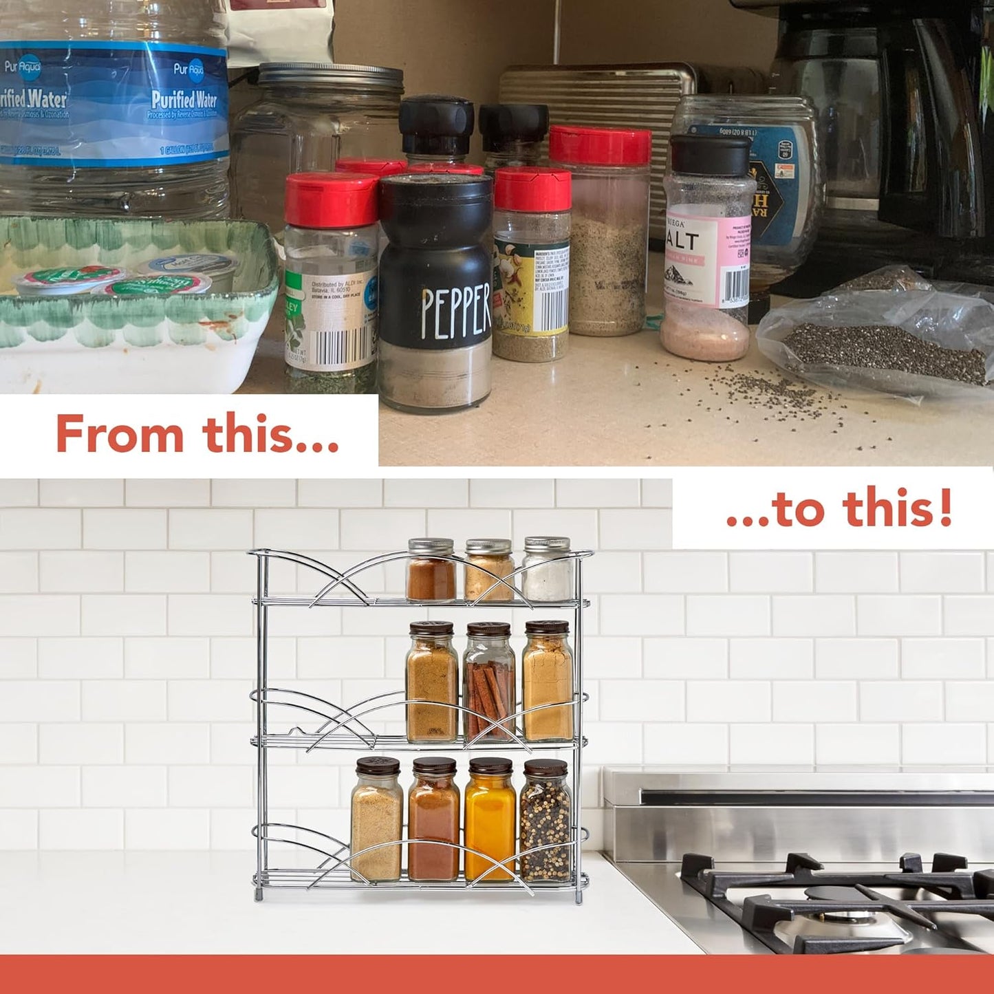 Spectrum Diversified 3-Tier Spice Rack Shelf Organizer for Kitchen, Pantry, Bathroom, or Closet, Black