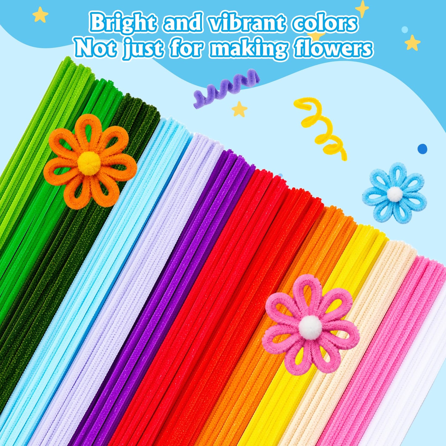 POMBUDS 572 PCS Pipe Cleaners Flower Kit, 13 Colors Chenille Stems with Floral Wires, Stamen, Tapes, Dot Glue, Instruction & White Box – DIY Craft Set for Handmade Bouquets