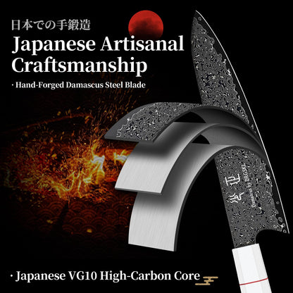DRGSKL Damascus Chef Knife 8 Inch - VG10 Kitchen Knife for Meat Cutting - Japanese G10 Handle - Sharp Cooking Knives for Vegetables and Fruit - with Gift Box
