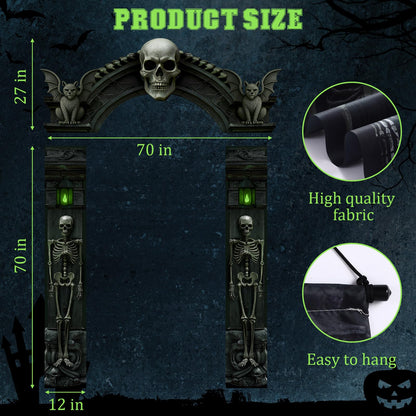 Peryiter 3 Pcs Halloween Cemetery Archway Halloween Skull Cemetery Hanging Banners Gothic Outdoor Banners Sign Banner Spooky Pillar Sign Decorations for Outdoor Party Supplies