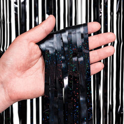 GREATRIL Black Tinsel Curtain Backdrop - Foil Fringe Streamers for Parties & Halloween - 1m x 2.5m | Set of 2