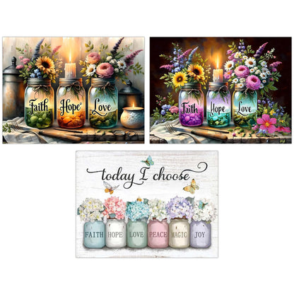 HHMATITS 3 Pack Inspirational Diamond Art Kits for Adults - Faith, Hope, Love Wishing Bottle Diamond Painting Kits for Beginners, DIY Full Drill Round Diamond Painting for Home Wall Decor 16x12Inch