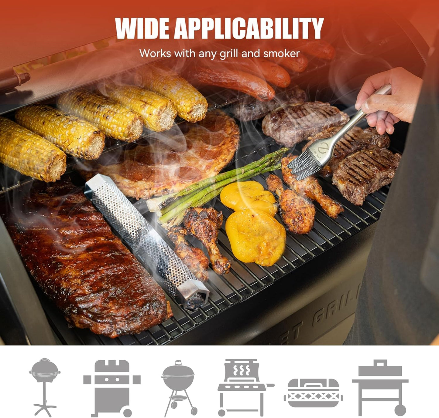 Z GRILLS 12" Pellet Smoker Tube with 2 Hooks and Brush, BBQ Billowing Smoke Mesh for Cold/Hot Smoking