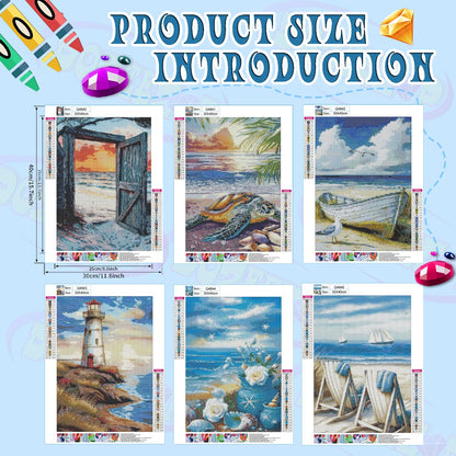 DOZEEZOP 6 Pack 5D Diamond Painting Kits for Adults, Diamond Art Kits for Adults Beginners of All Ages, Round Full Drill Arts and Crafts Gems Home Wall Decor 12x16 Inches Beach Landscapes