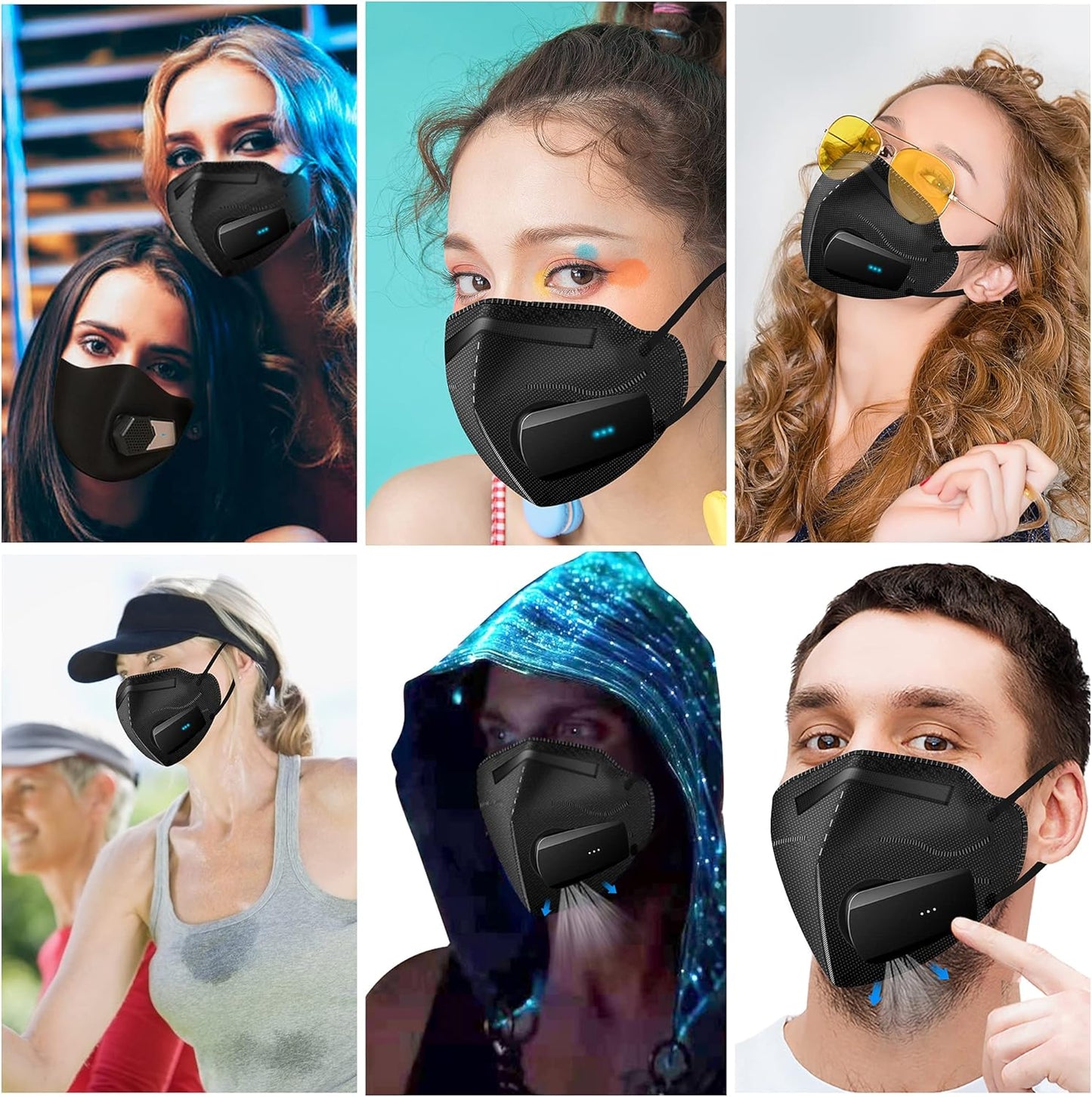 Bwinmak Fashion Wearable Air Purifier USB Exhaust Fan for Masks, Cooking, Training, Outdoor Sports - Black