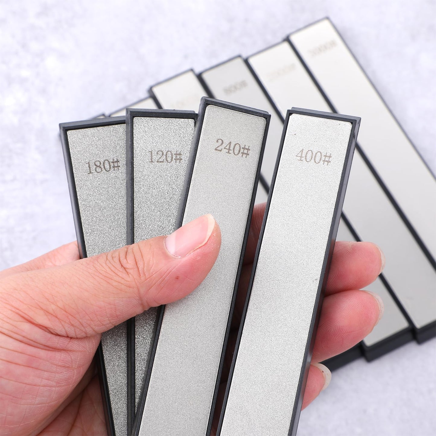 10 PCS Diamond Knife Sharpening Stones Set – 120# to 3000# Grit, Professional Whetstone Kit for Ruixin Sharpeners & Handheld Use – Non-Slip Base, Durable Diamond Plates for Kitchen & Outdoor Tools