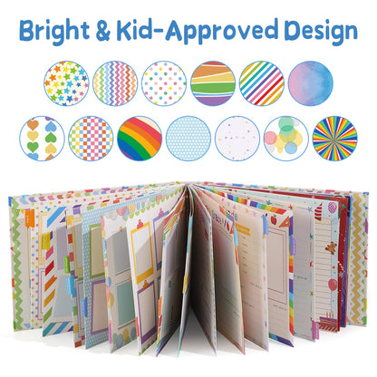 Scrapbooking Albums for Kids School Years Memory Book, Preschool to 12th Grade, 17 Pocket Pages for Photos & Artwork, Includes Birthday/Christmas/Halloween Pages, Index Tabs & Ruler, Gift-Ready Box