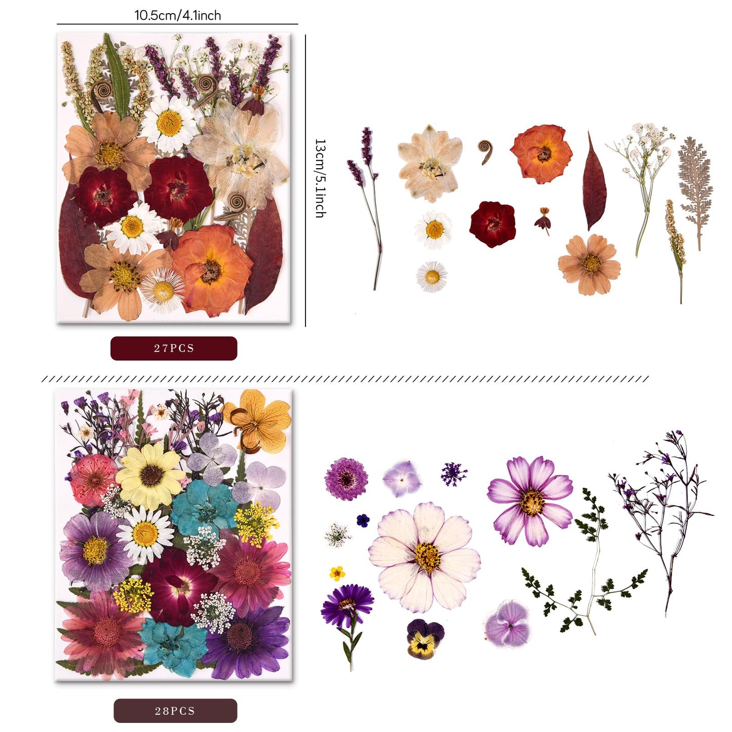 Cokosing 5 Packs of 140 Pressed Dried Flowers and Leaves Real Natural Dried Flowers with Tweezers for DIY Crafts, Resin Jewelry, Card Making, Soap, Candles, Nail Art, and Scrapbooking (5 Colors)