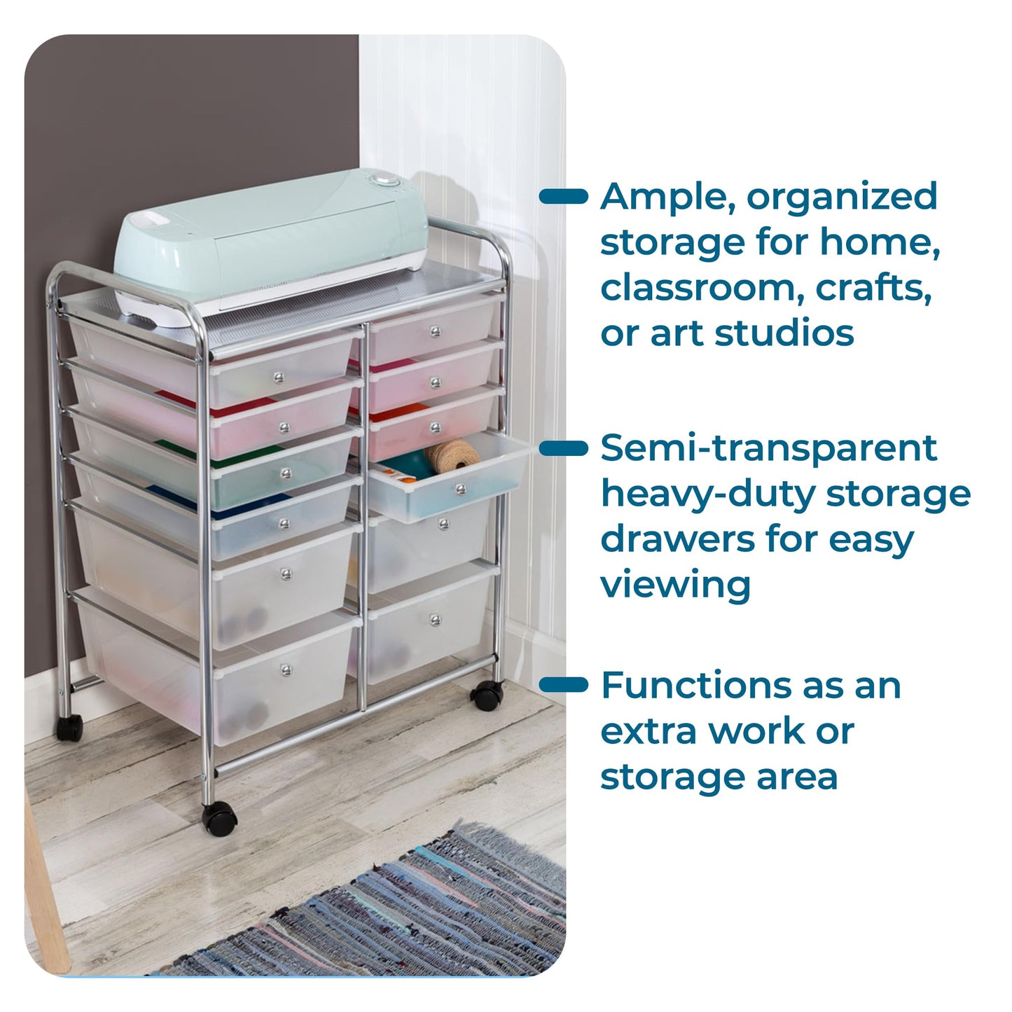 Honey-Can-Do Rolling Storage Cart and Organizer with 12 Plastic Drawers