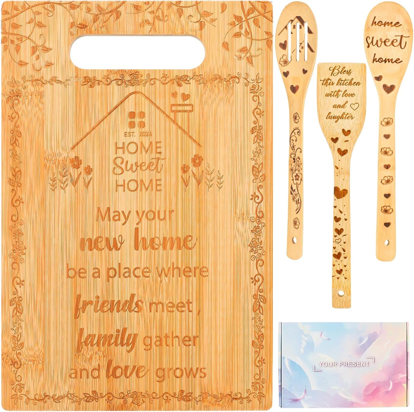 House Warming Gifts, New Home Gift Idea, Bamboo Cutting Board Set for Kitchen, 7"x11.8", Double-Sided Use