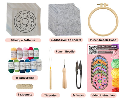 Dabline Punch Needle Kit for Beginners – 6 Pattern Punch Needle Coaster Set with Hoop, Needle, Threader, Yarn & Backing Fabric for Adults and Kids DIY Craft