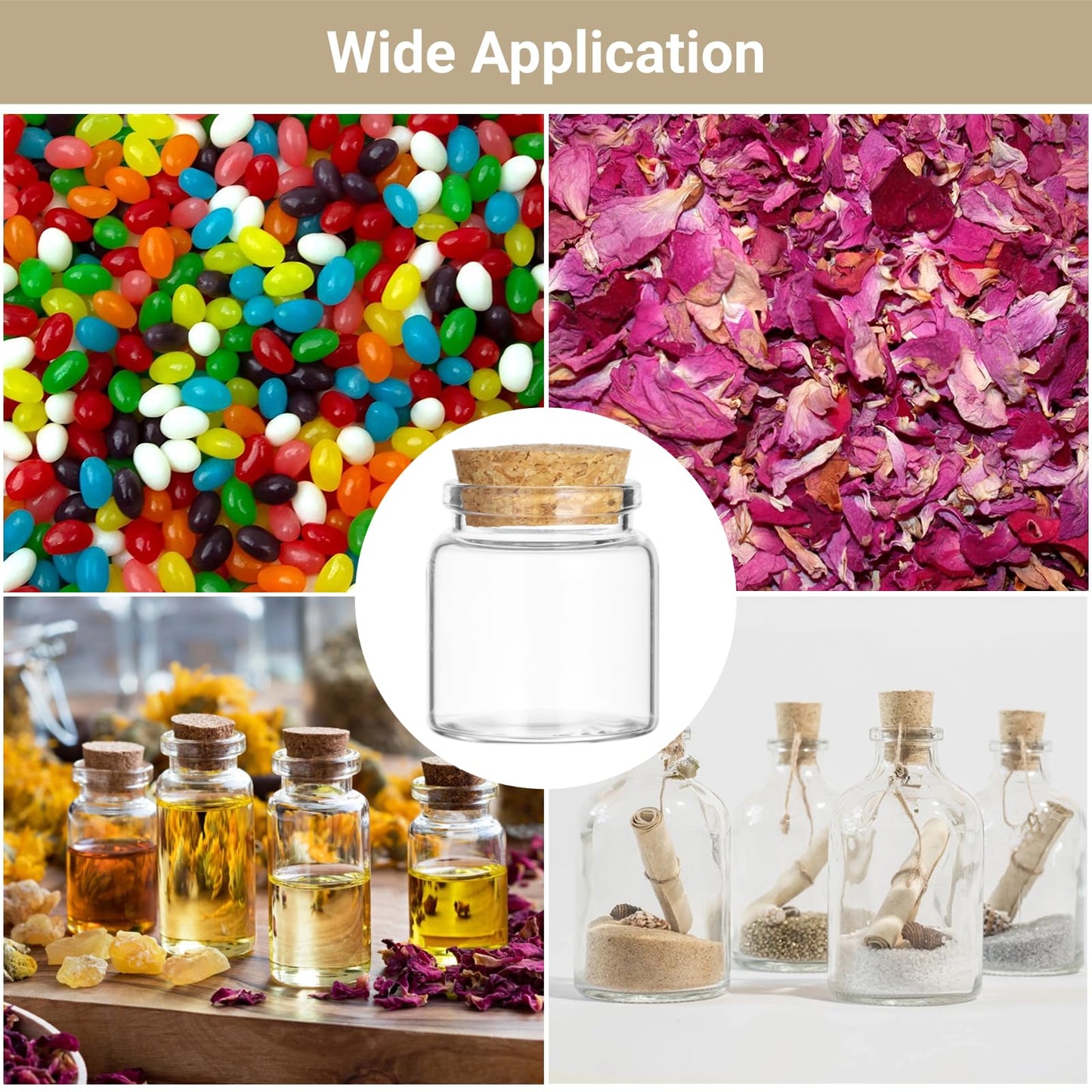 Tideme 48 Pcs Mini Glass Bottles with Cork, 50ml Mini Candy Vials, Decorative Sand Bottles for Wedding