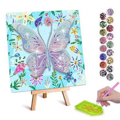 Butterfly Diamond Painting Kits with Frame, 5D Diamond Art Kit with Easel, DIY Gem Painting with Sparkling Rhinestones, Butterfly Canvas Art for Home Decor Unique Gift for Adult Beginner, 7.8x7.8 In