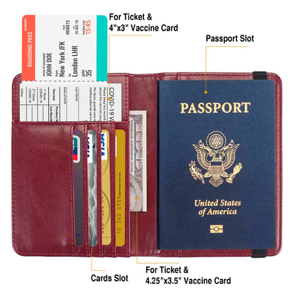 FACATH Passport Holder for Travel Passport Cover for Men Passport Wallet Case With 3D Metal Badge Protector Leather Card Case RFID Blocking Women Travel Accessories Document Organizer (Wine Red)