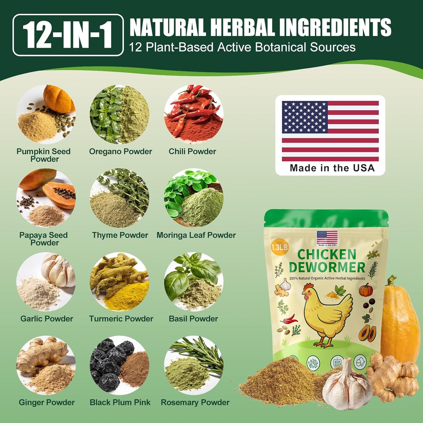 KLUORAN (1.3 LB) Natural Chicken De-wormer Powder | All-Natural Herbal Poultry Wormer for Laying Hens | Egg-Safe