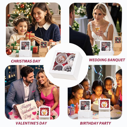 TEMLQPACK 100pcs 4x4x2 Inch Party Favor Boxes (Bakery/Chocolate/Donut)