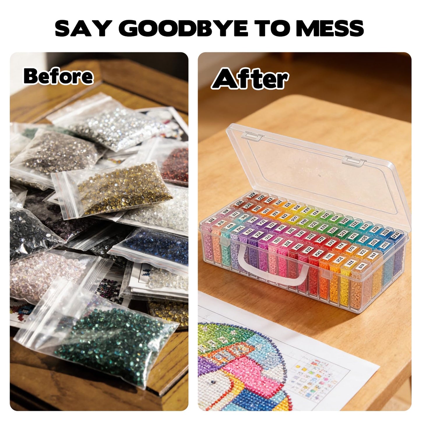 2 Pack Diamond Painting Storage Containers with 128 Rectangle Grids for Diamond Art Organizer with Sticker Labels Portable Clear Bead Organizer Box for Crafts Storage Accessories Art Beads Seeds