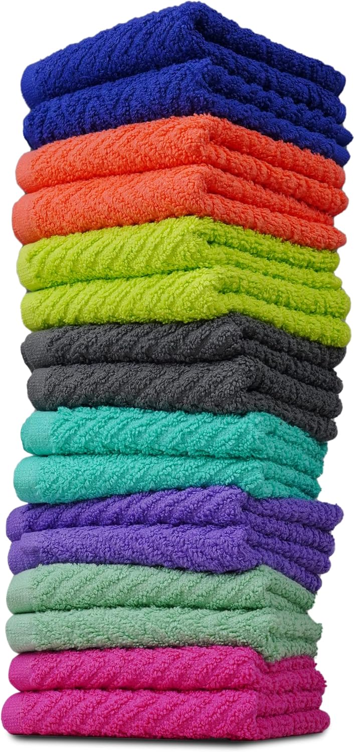'-16 Pack -12" 12"- ZUPERIA Zigzag Multicolor Wash Cloths x Highly Absorbent Soft Washcloths for Face, Gym Towels, Hotel