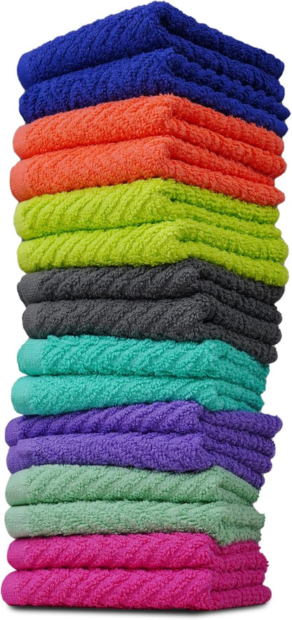 '-16 Pack -12" 12"- ZUPERIA Zigzag Multicolor Wash Cloths x Highly Absorbent Soft Washcloths for Face, Gym Towels, Hotel