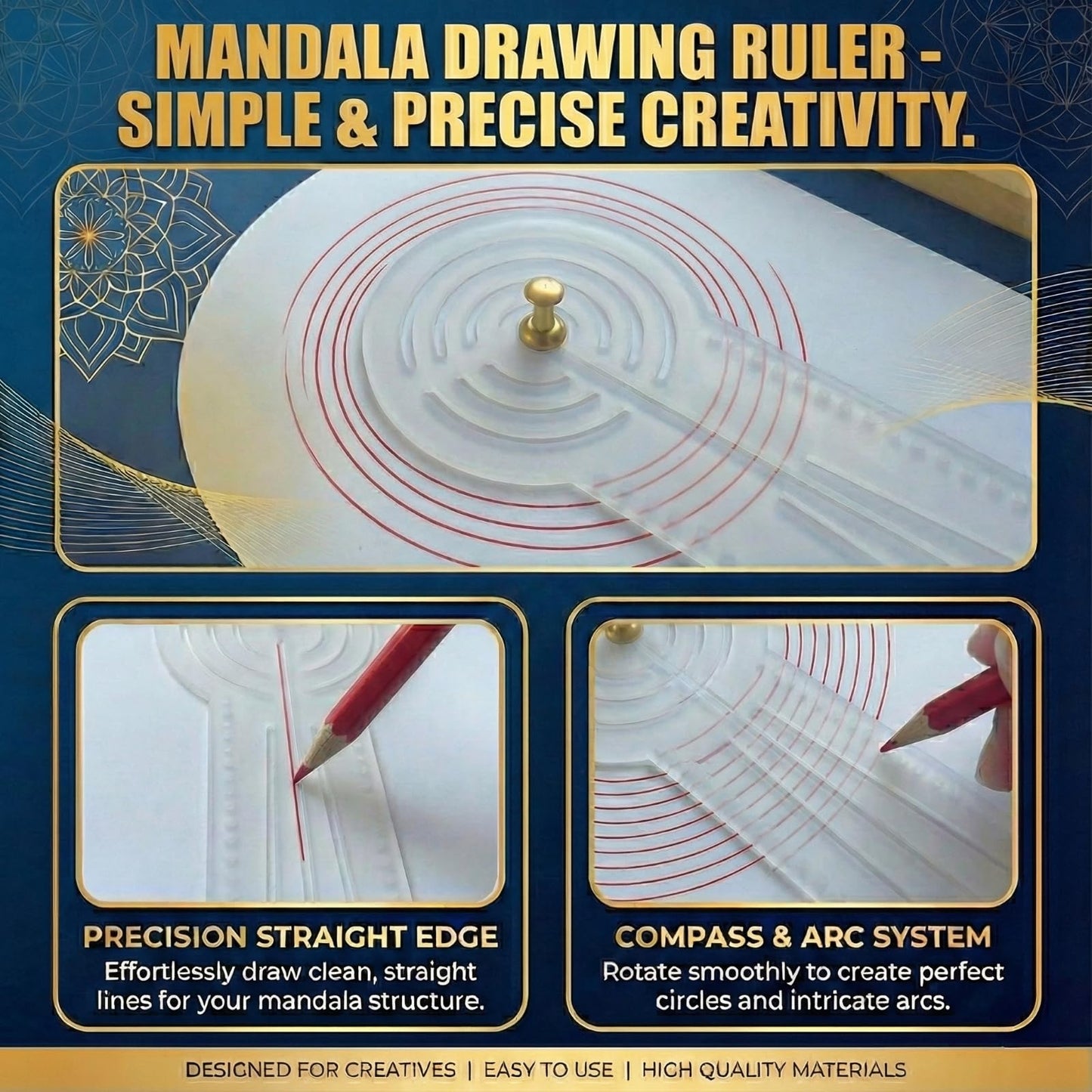 2PCS Mandala Ruler Circle Drawing Tool with 50 PCS Push Pins: Clear Acrylic Compass Circle Stencil - Draw Concentric Circles up to 8.5” & 19.5” for Dot Art, Geometric Patterns & Painting Grids
