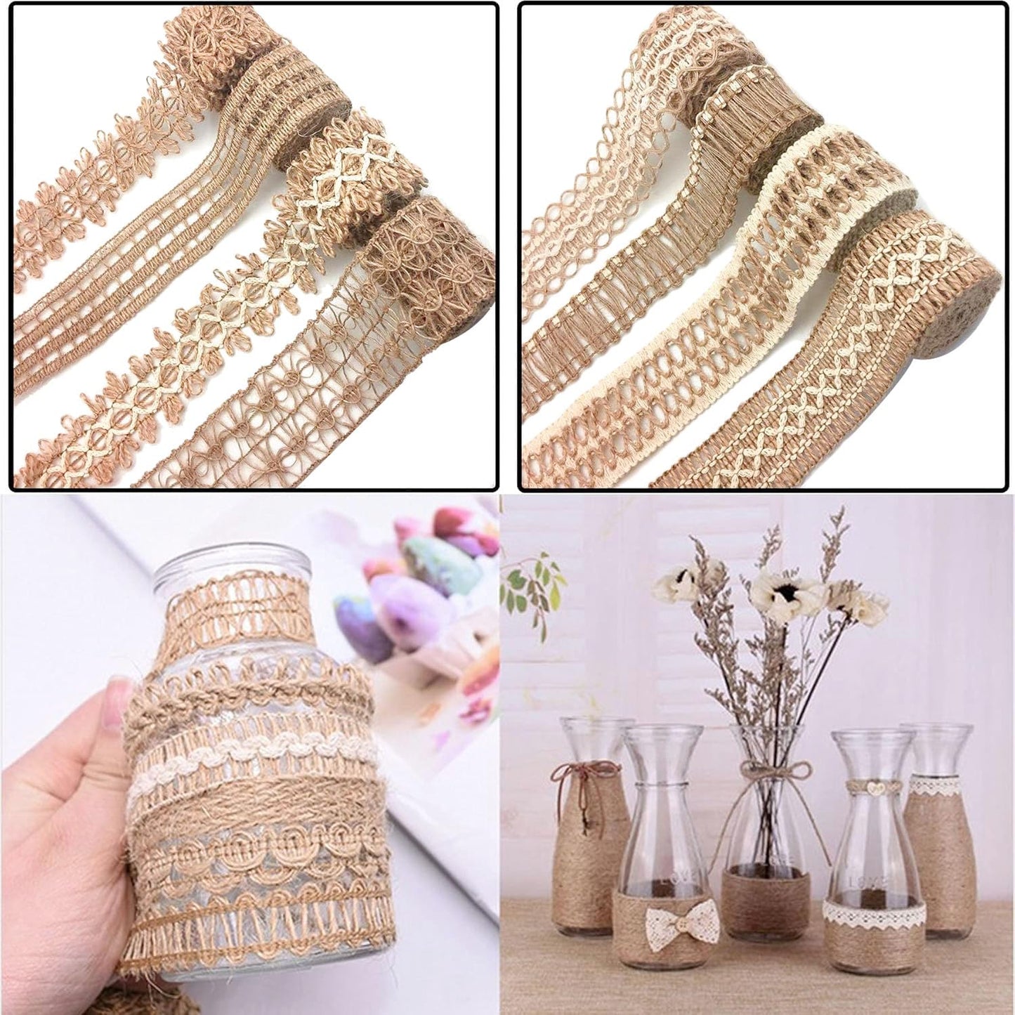 OZXCHIXU 8 Rolls Jute Ribbons Rustic Ribbons Lace Craft Ribbon Burlap 17.6 Yards for Crafts Wraping Gifts Party Holiday and Rustic Wedding Decorations