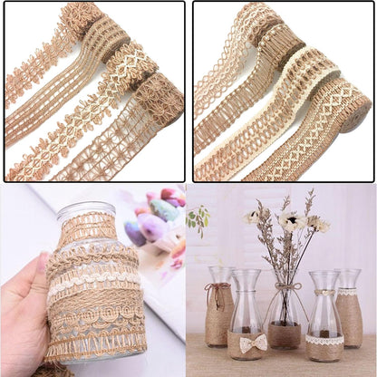 OZXCHIXU 8 Rolls Jute Ribbons Rustic Ribbons Lace Craft Ribbon Burlap 17.6 Yards for Crafts Wraping Gifts Party Holiday and Rustic Wedding Decorations