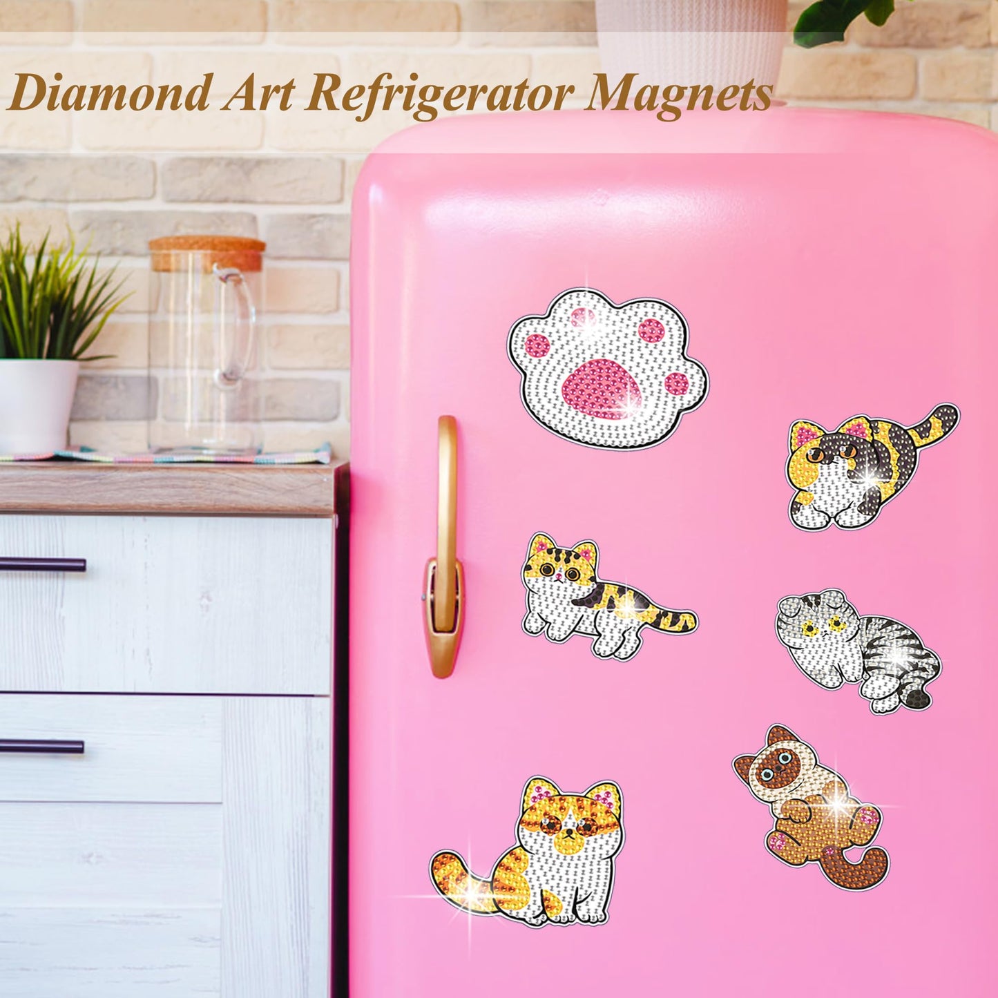 Vcekract 12 PCS Diamond Art Kits for Adults, Diamond Art Refrigerator Magnets, Cat Diamond Art Kits, Diamond Painting Kits for Home Decor