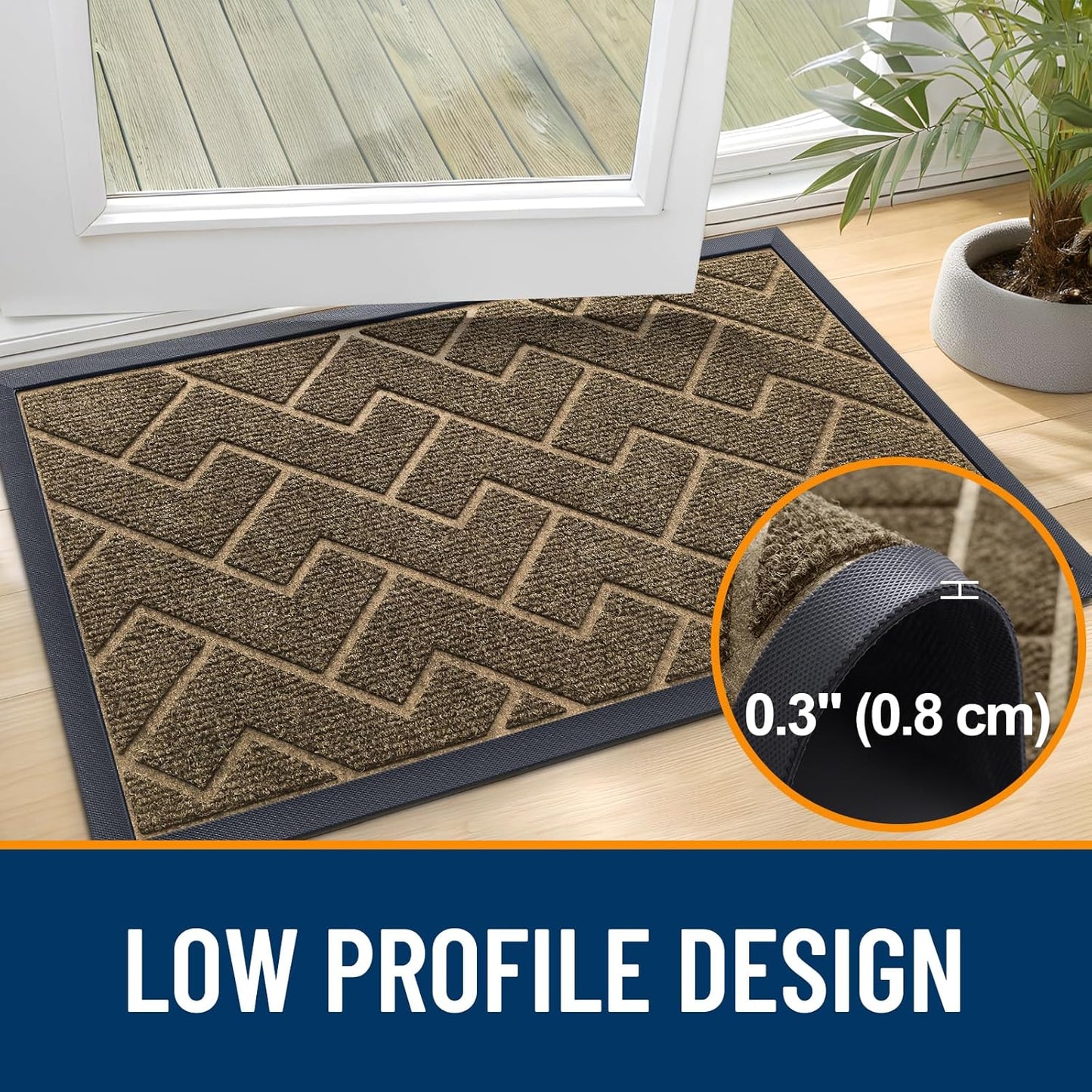 OLANLY Waterproof Front Door Mat - All-Season Indoor/Outdoor Doormat | Sturdy Natural Rubber, Herringbone Brick (Brown, 59x35)