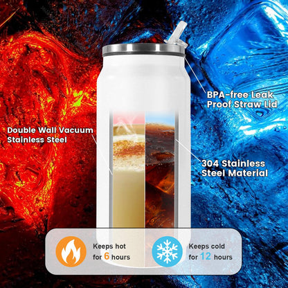 AGH 4Pack Sublimation Tumblers Blanks Cans, 12 oz Stainless Steel Sublimation Cola Tumbler Cups with Lid & Straw, Double Walled Vacuum Insulation Car Cup (White)