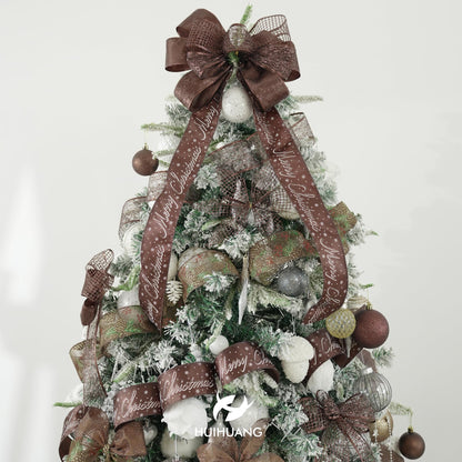 HUIHUANG Brown Wired Ribbon for Christmas Tree Pine Cone Ribbon Wired Brown Glitter Christmas Ribbons for Bows, Wreaths, Garland, Wrapping Crafts, Fall Decorations (2.5" x 6 Rolls, 36 Yds Total)