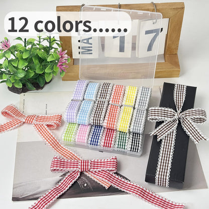 PQZKLDP Gingham Plaid Ribbon - 5/8" x24 Yards 100% Polyester Checked Ribbon for Gift Wrapping, Flower Bouquets, Wreaths - Christmas Home & Party Decor Craft Ribbon (Mixed)