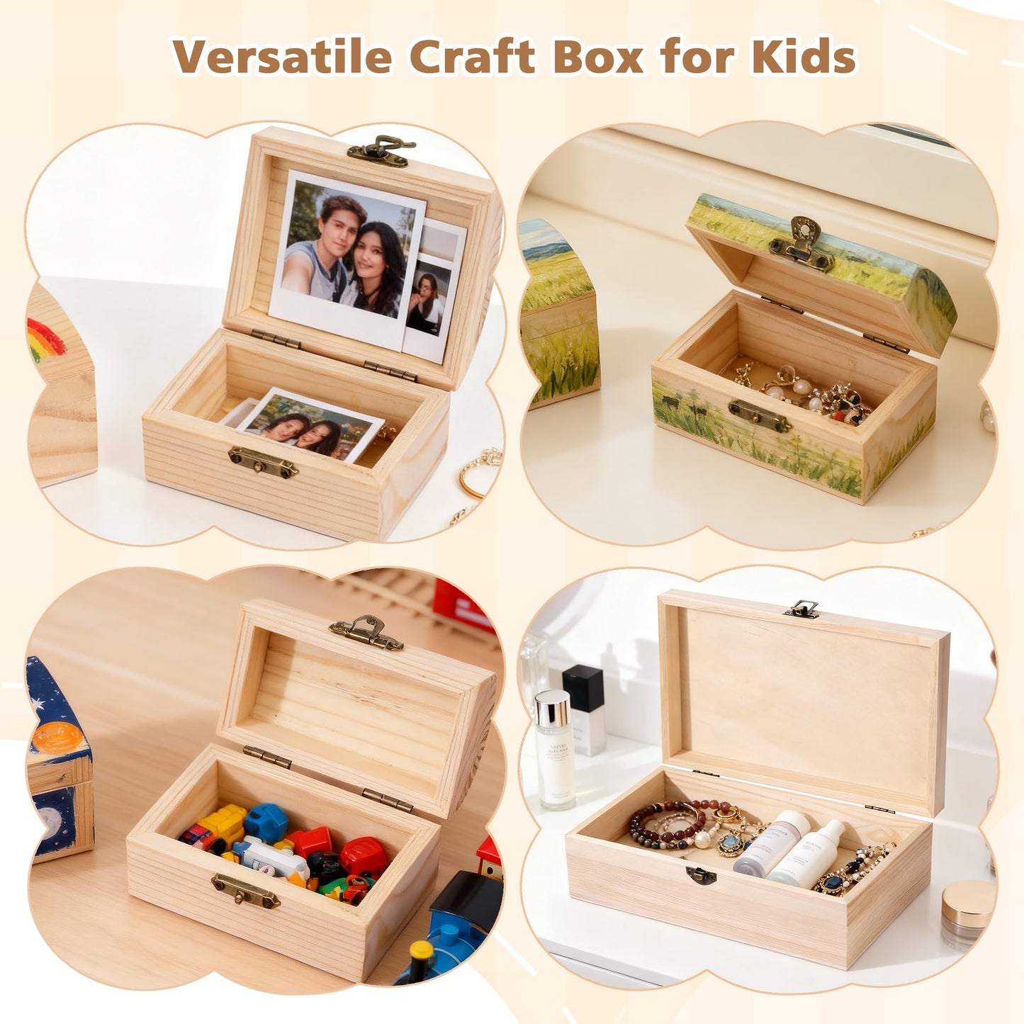 10Pcs Small Wooden Boxes for Crafts, Unfinished Wood Box with Lids, Mini Treasure Chest Small Craft Box, Jewelry DIY Mini Craft Boxes to Paint for Kids Adults Classroom Party Handmade (3.5 x 2 x 2in)