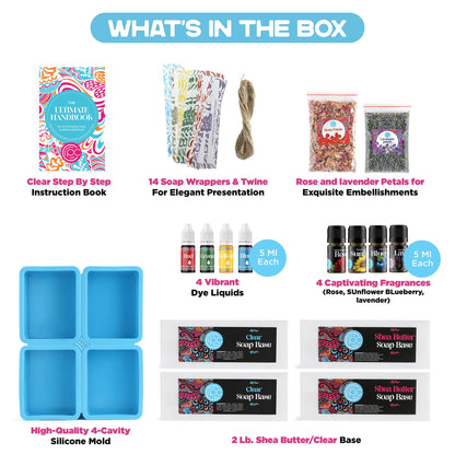 Soap Making Kit - Soap Making Supplies melt and Pour - DIY Set for Adults and Kids, Includes soap Base, Silicone molds, fragrances, Rose and Lavender Petals, by Prime Creations