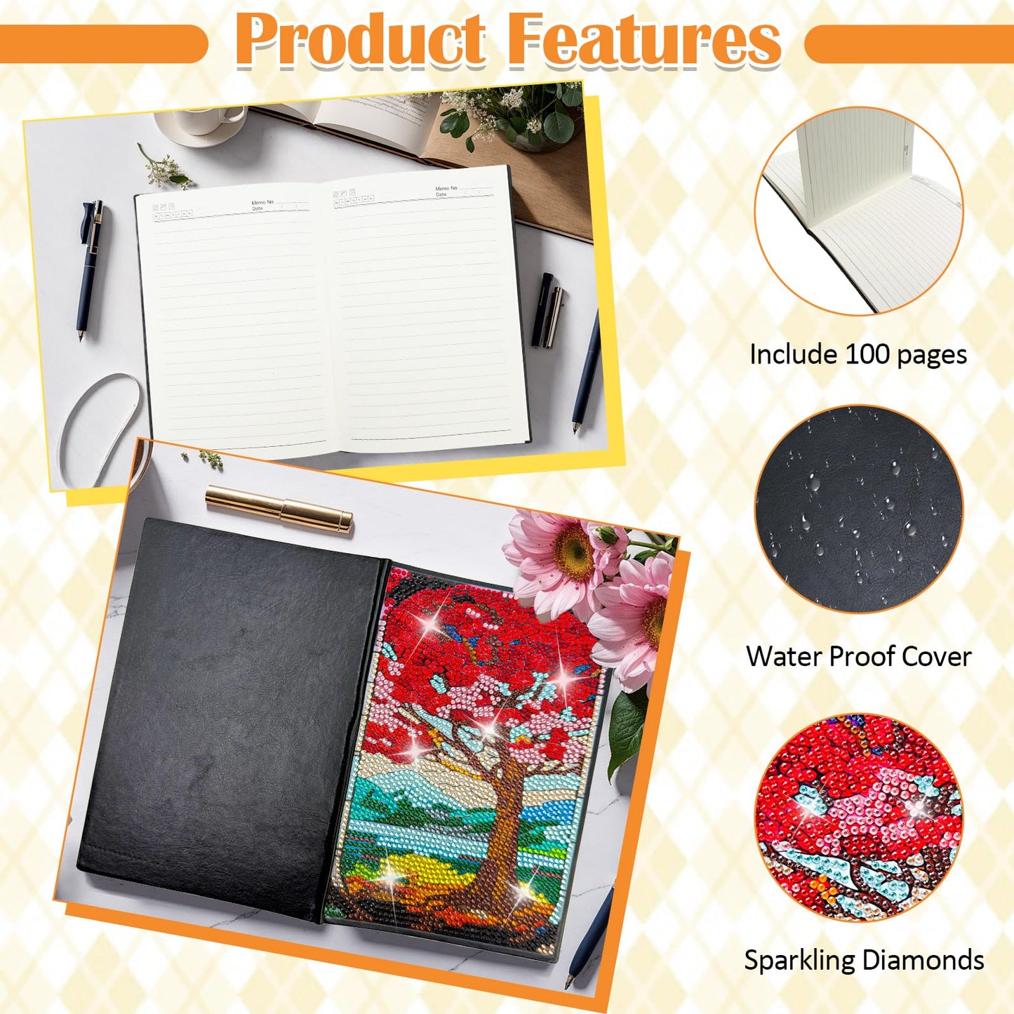 LINGFANG 4 Pack Diamond Art Kits for Adults Teens, Diamond Painting Journals Notebooks, DIY 5D Gem Dots Art Crafts for Adults, Teenagers' Birthday, Graduation, Christmas Gifts with Tools (Season Tree)