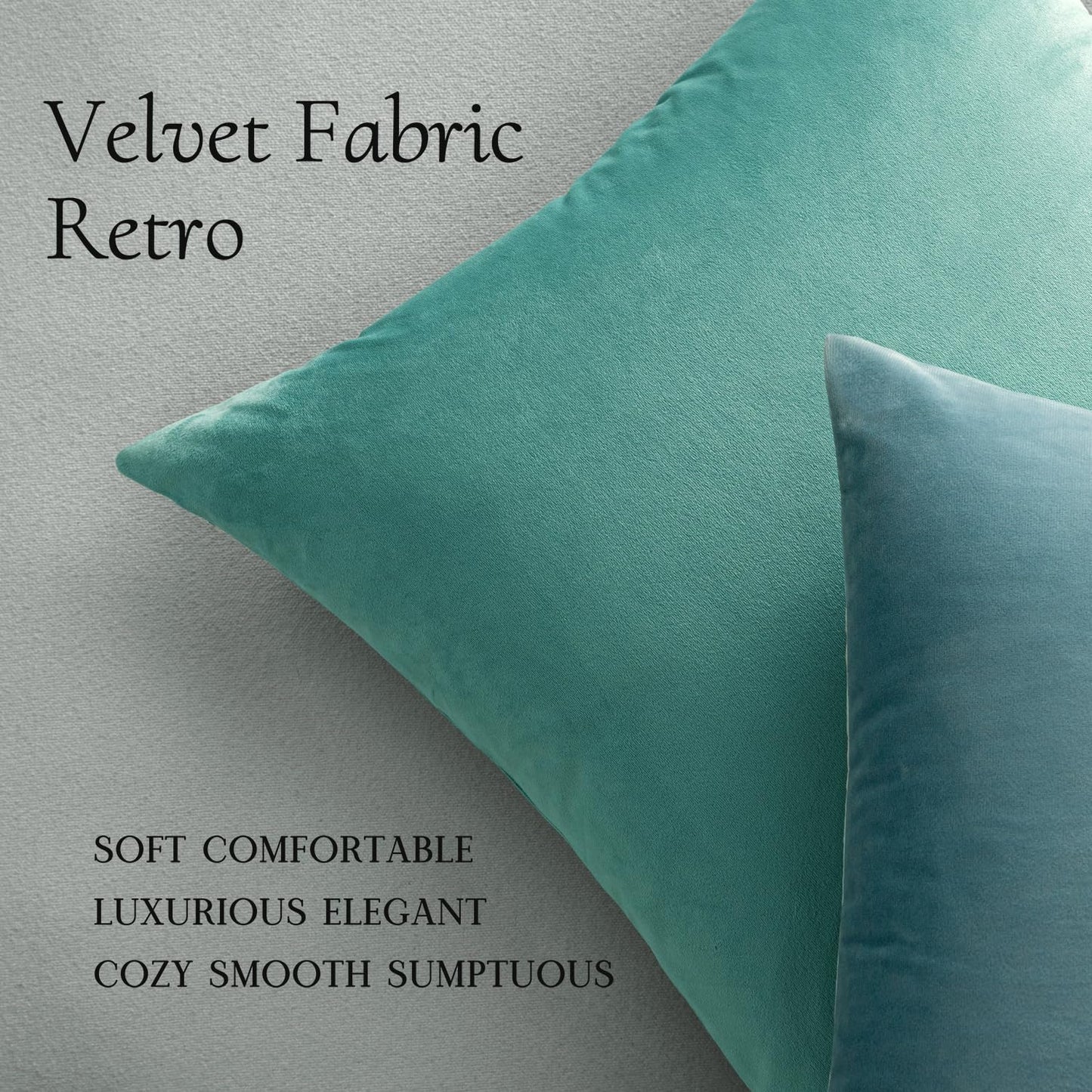 MIULEE Pack of 2 Velvet Soft Solid Decorative Square Throw Pillow Covers - 16x16 Inch Aqua Green