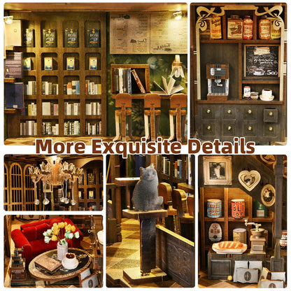 CCCDF Book Nook Kit - DIY Miniature House Coffee Shop Dollhouse Kit for Adults and Teens, 3D Wooden Puzzle Booknook Tiny House Bookshelf Decor, Gifts for Family, Friends (Saison Café)