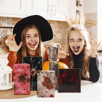 Whaline 12 Sheets Halloween Bloody Wrapping Paper - Not Roll - Scary Blood Splash Gift Wrap Paper Folded Flat for DIY Crafts Holiday Horror Spooky Eve Night Party, 19.7 x 27.6 Inch