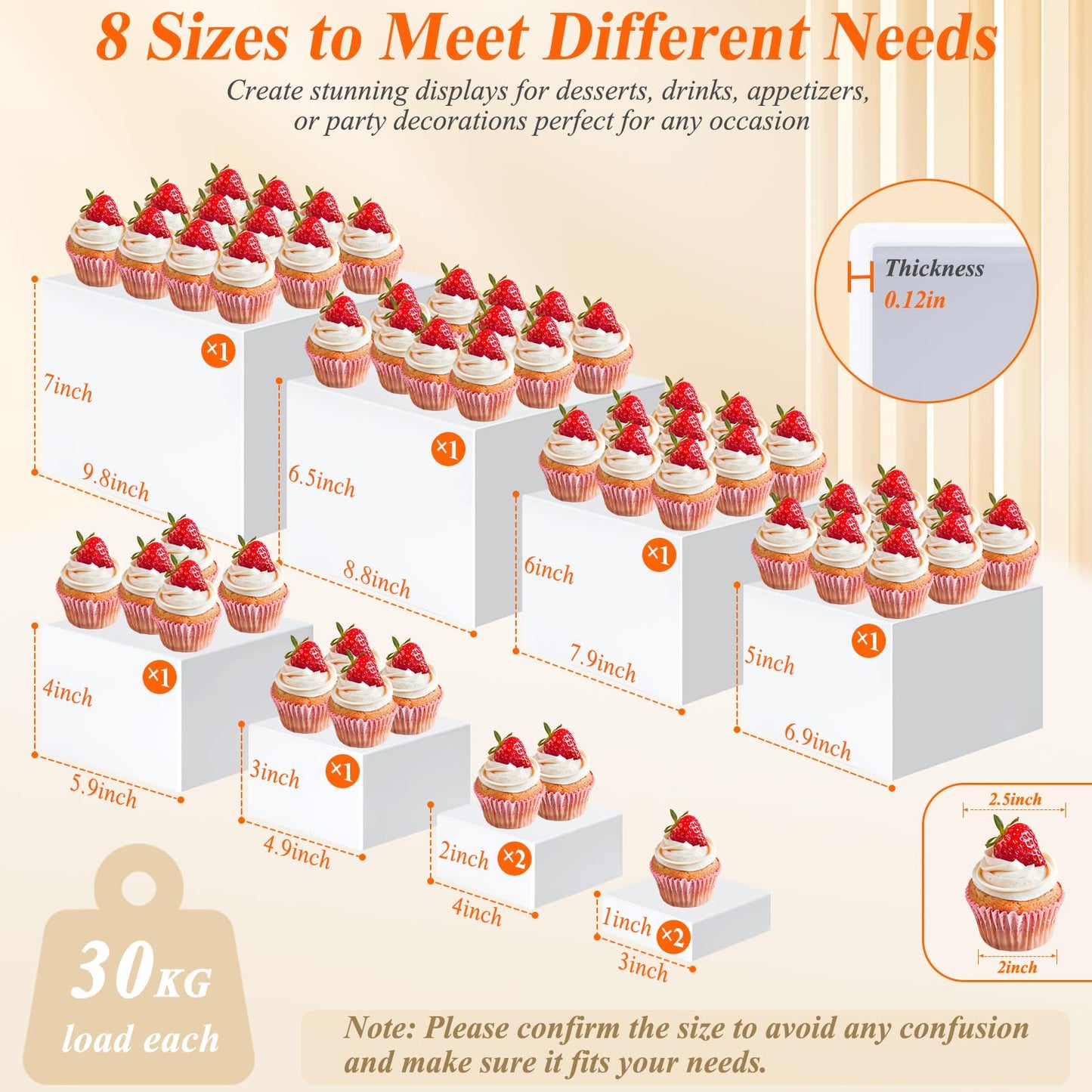 10 Pcs White Acrylic Buffet Risers with Mini Sign and Marker, Food Display Stands for Buffet Table Party Catering Dessert Jewelry Collectibles, Acrylic Cube Nesting Boxes with Hollow Bottoms 8 Sizes (10" 9" 8" 7" 6" 5" 4" 4" 3" 3")