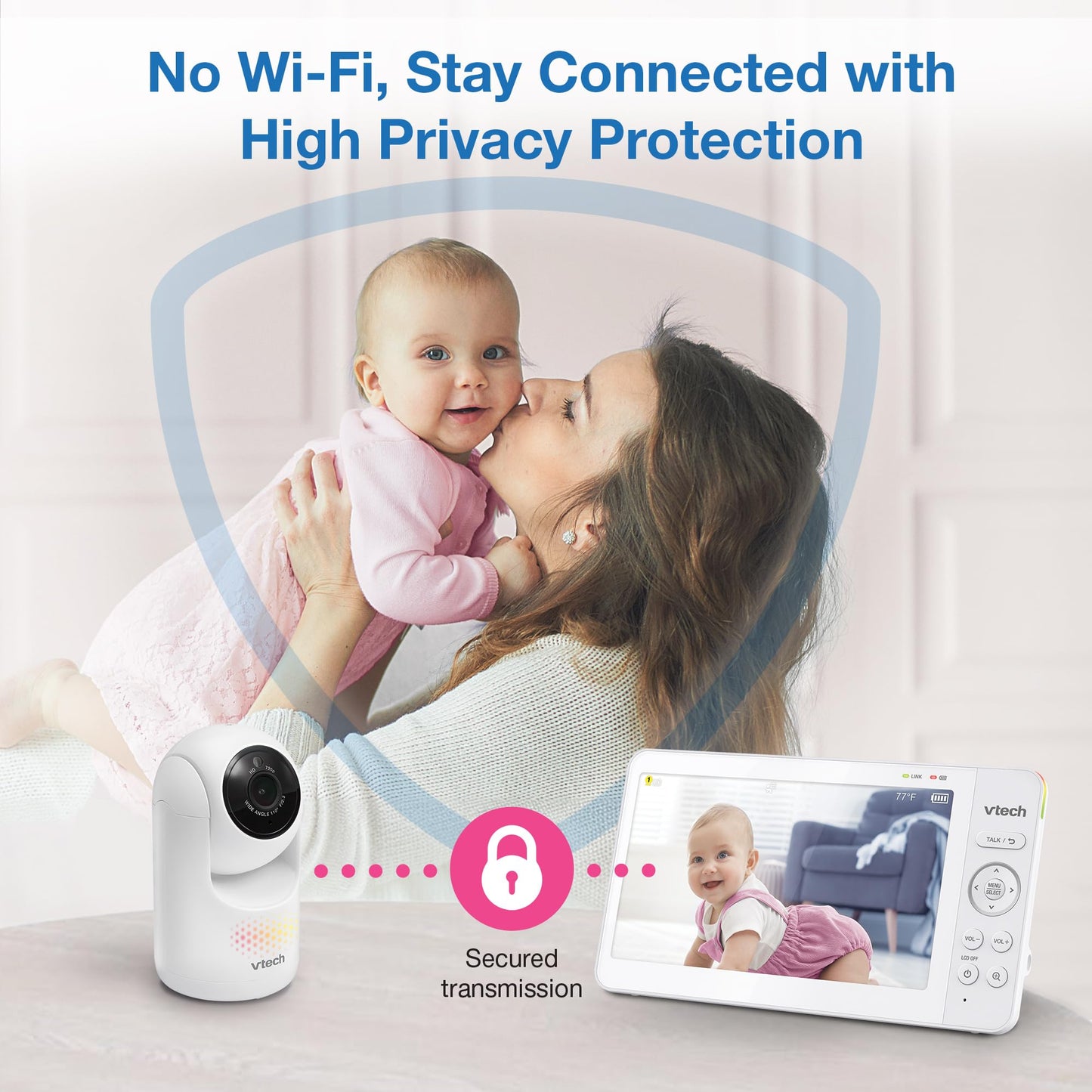 VTech [2025 Upgrade] Baby Monitor with 7" IPS Screen, Pan Tilt Zoom Camera, No WiFi Video Baby Monitor with Camera and Audio, Multi-Color Night Light, 2-Way Talk, Lullabies, Advanced HQ Max