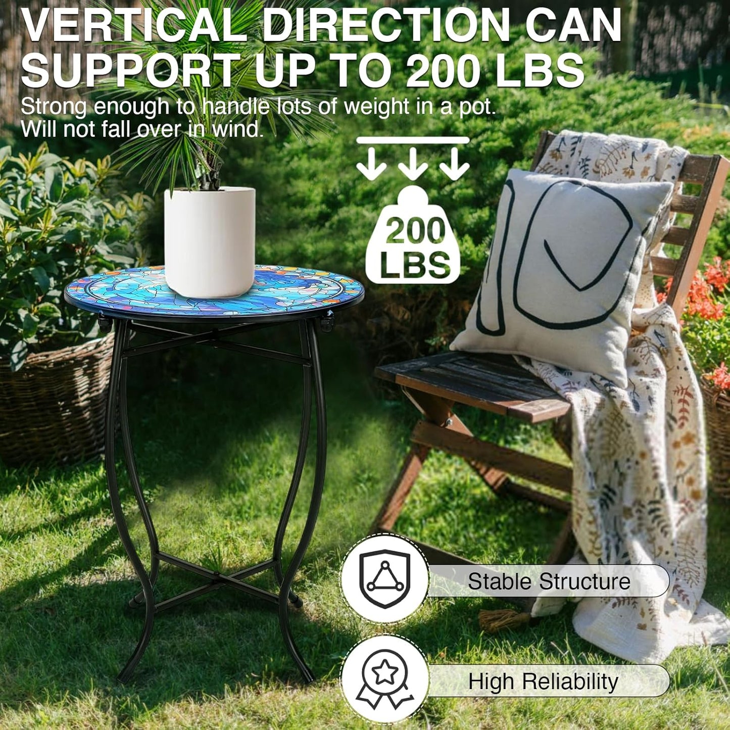 Fashion&cool 14 Inch Patio Side Table for Small Space, Weather Resistant Metal Side Table, Small Round End Table Accent