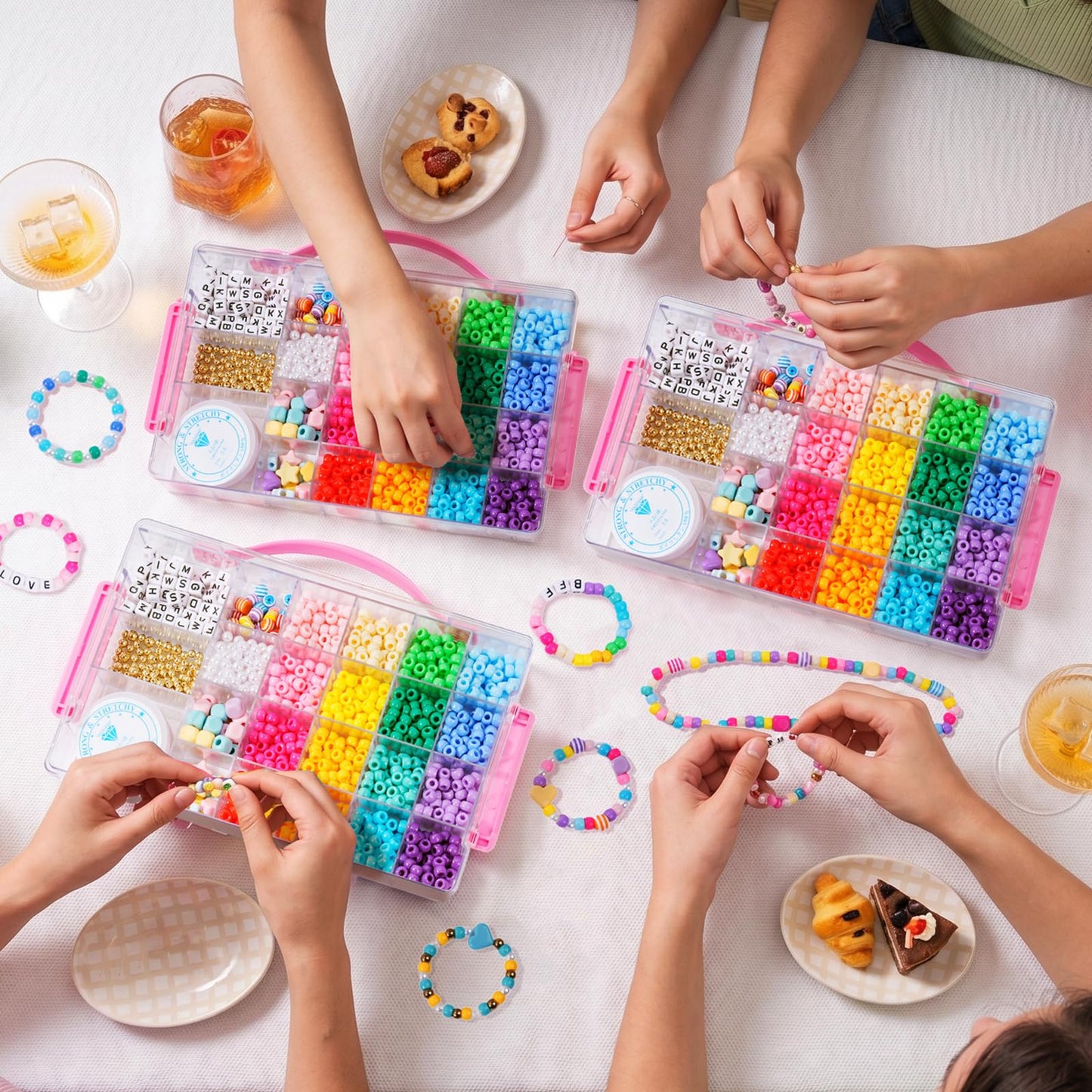 MAKERSLAND Pony Beads Bulk,Kandi Beads,Letter Beads for Friendship Bracelet Making Kits DIY Craft Keychains with Bead Board,Storage Box with Handle,Removable Tray for Kids Teens Adults Birthday Gift